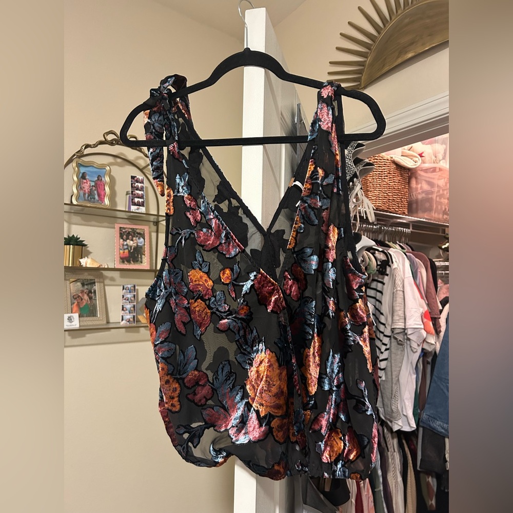 Free People Multicolor Floral Velvet Top